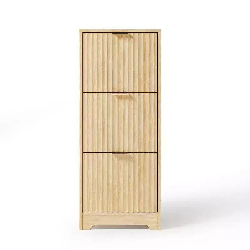 Classeur en bois à 3 tiroirs finition grain de bois design cannelé
