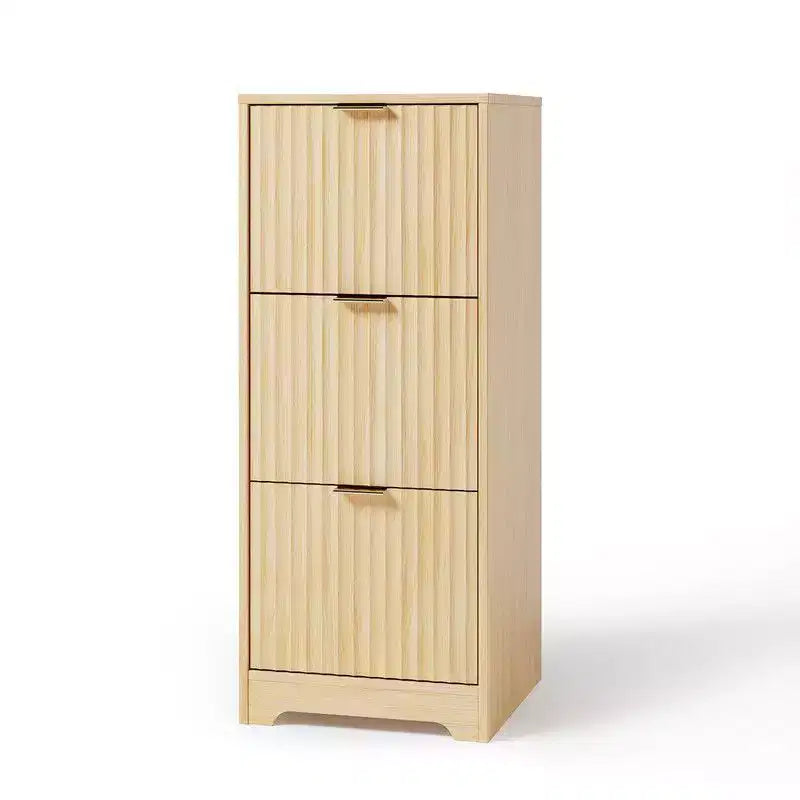 Classeur en bois à 3 tiroirs finition grain de bois design cannelé