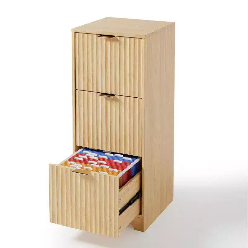 Classeur en bois à 3 tiroirs finition grain de bois design cannelé