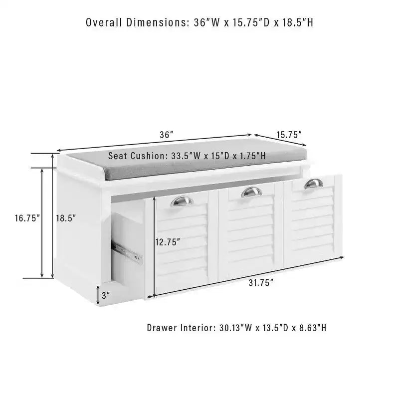 Banc de rangement d'entrée blanc/gris : Rembourré avec compartiment à chaussures, design étroit
