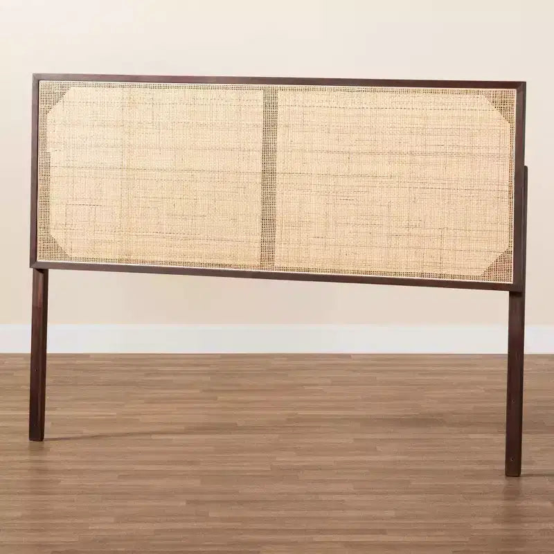 Tête de lit en bois et rotin naturel