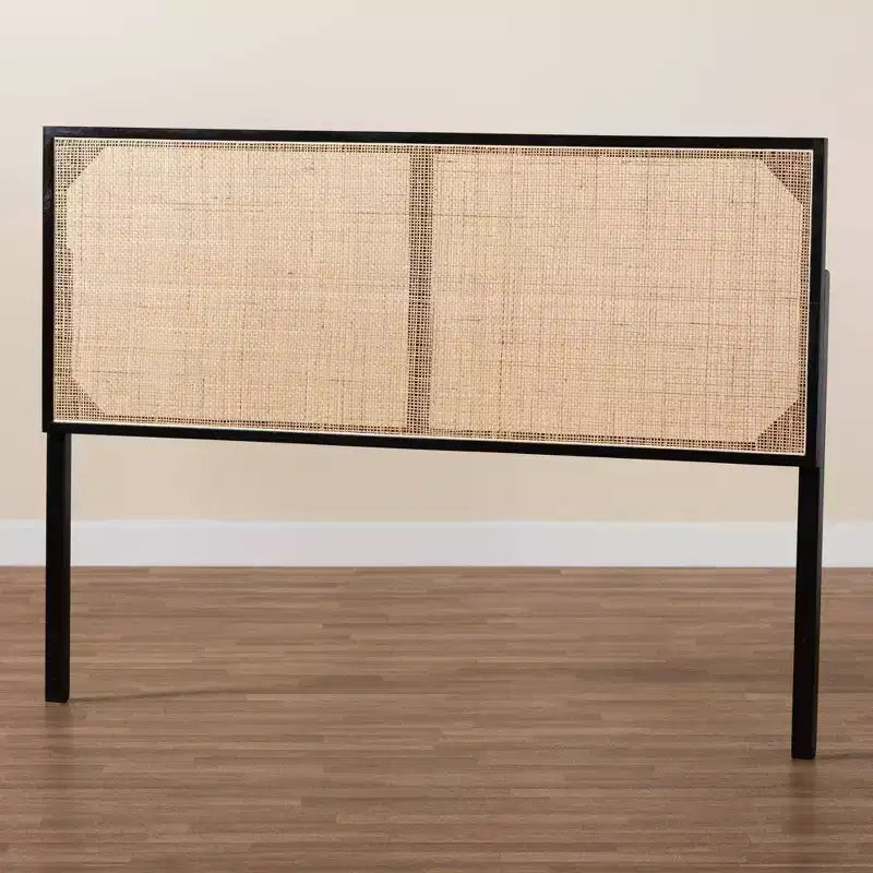 Tête de lit en bois et rotin naturel